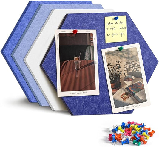 4 Pack Hexagon Felt Bulletin Board Tiles - 11.8" Large Thick Pin Board for Walls with 30 Push Pins, DIY Boards for Office Home School Decor, Aesthetic Hex Cork Board Alternative