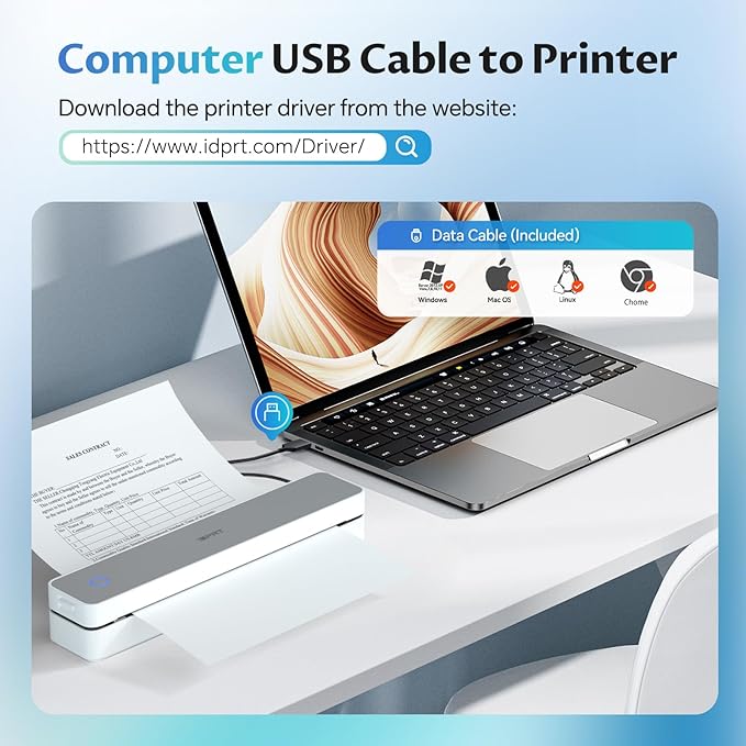 iDPRT Portable-Printer Wireless for Travel,300DPI Inkless Thermal Small Printers for Home Use,Office,Vehicles,Mobile Bluetooth Printer Supports 8.5" x 11" US Letter,for Smartphone & PC,White Gray