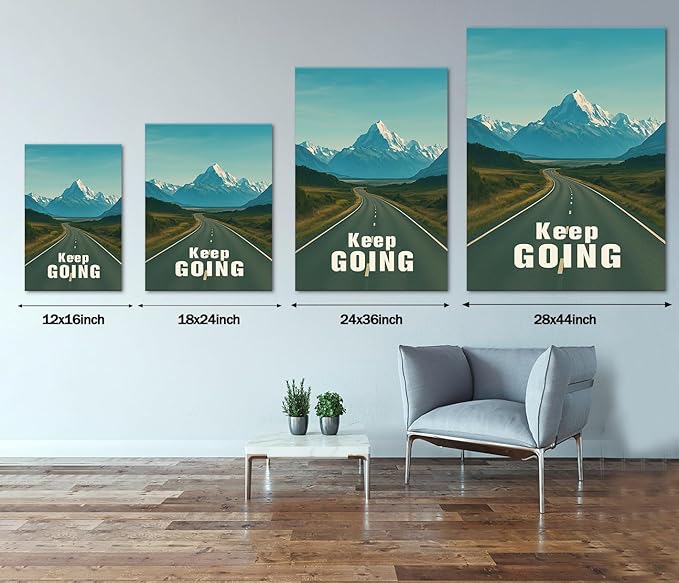 Keep Going Inspirational Wall Art - Motivational Mountain Road Canvas Print Encouraging Quote Picture Inspiring Wall Decor Modern Landscape Artwork for Living Room Home Office, Framed 28x44 in