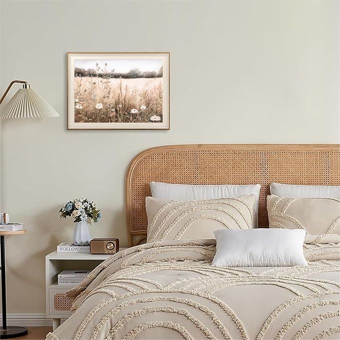 ASTRDECOR Framed Nature Wall Art Prints, Vintage Wildflower Field Landscape Canvas Wall Art Bedroom, Autumn Oil Painting Botanical Artwork, Plant Pictures Farmhouse Wall Decor Living Room - 12''x16''