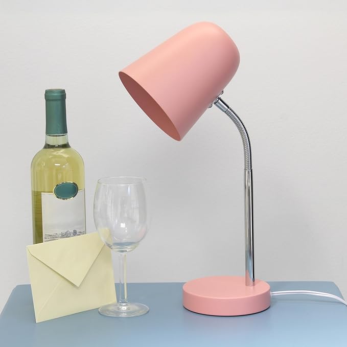 Simple Designs LD1075-BPK 15.28" Sleek Essentials Minimalist Metal Desk Task Lamp, for Office, Desk, Nightstand, Dorm, Pink