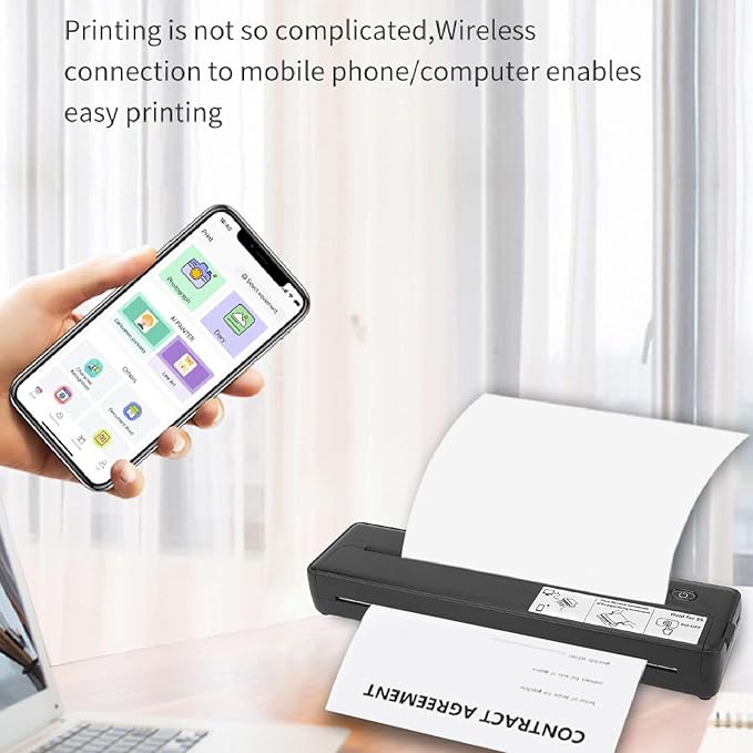 X8 Smart Thermal Printer, Bluetooth Wireless A4 Inkless Portable Printer with 203 DPI, for Home Office Mobile Printing (Black)