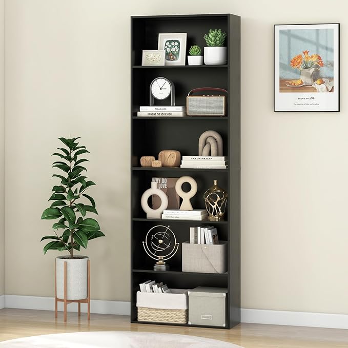 Giantex 6-Tier Bookcases Set of 2, 70" Tall Wooden Bookshelf, Freestanding Storage Organizer w/Open Shelves, Anti-Tipping Kits, Modern Floor Standing Display Shelves for Living Room, Bedroom, Black