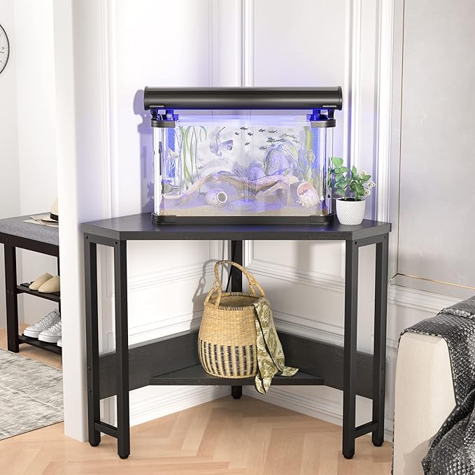 Armocity Corner Desk Small Desk with Outlets Corner Table for Small Space, Computer Desk with USB Ports Triangle Desk with Storage for Home Office, Workstation, Living Room, Bedroom, Black