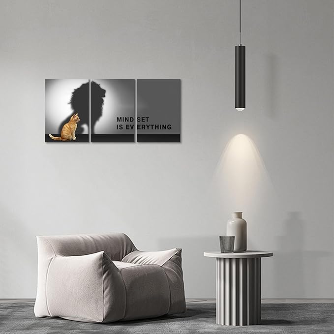 Mindset is Everything Wall Art Lion Cat Motivational Wall Decor for Office Pictures Posters Framed Inspirational Canvas Wall Art Prints Painting Artwork Decor Ready to Hang in Living Room Bedroom