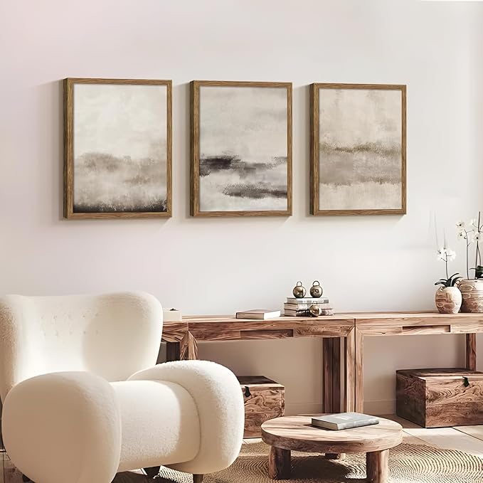 3 Piece Large Abstract Framed Wall Art, Neutral Beige Modern Art Wall Decor, Contemporary Minimalist Canvas Prints, Watercolor Paintings for Living Room Bedroom Dining Room Office 16x24 Inch