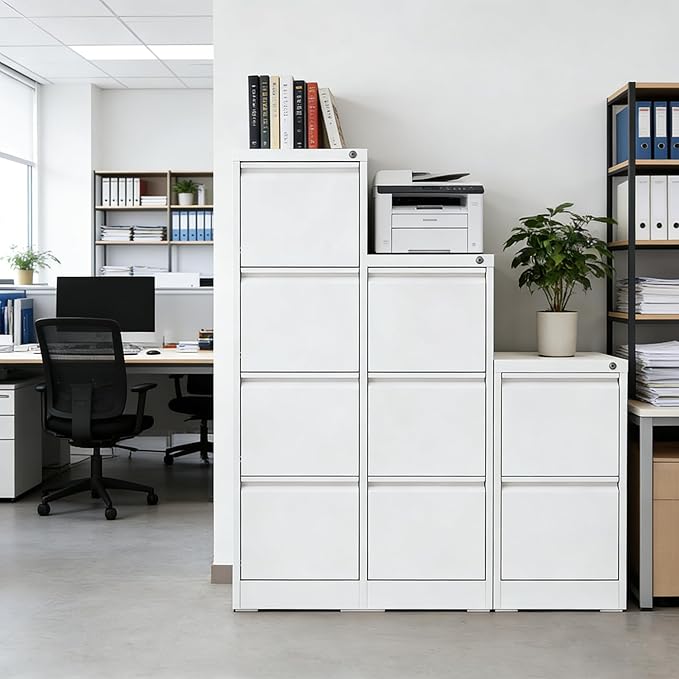 3 Drawer File Cabinet, Metal Vertical Filing Cabinet for Home Office, Locking Steel Easy Assemble 18" D File Cabinets for Legal/Letter/A4/F4 (White)