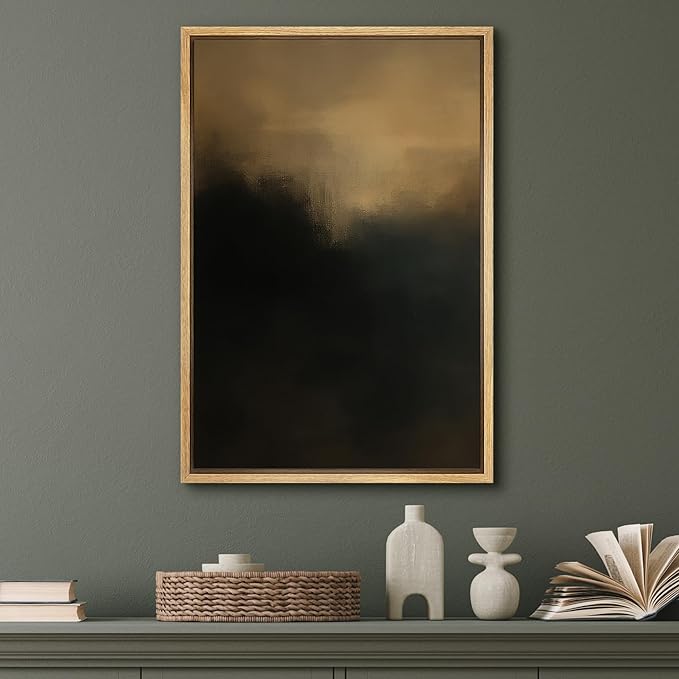 SIGNFORD Framed Canvas Print Wall Art Amber Veil Abstract Golden and Deep Brown Minimalist Illustration Modern Art Decorative Chic Relax/Zen for Living Room, Bedroom, Office - 24"x36" Natural