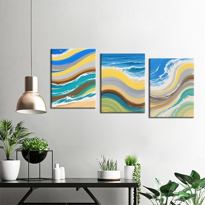 Abstract Canvas Wall Art Colorful Sandy Beaches Poster Print Ocean Graffiti Picture Painting for Home Office Parlour Living Room Kitchen Wall Decor Artwork Decorative Ready to Hang [36''W x 16''H]