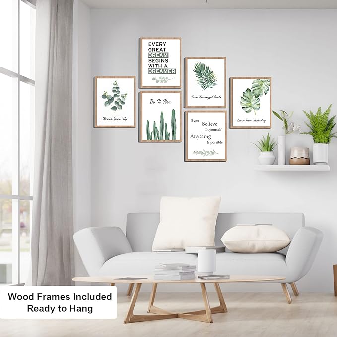 FRAMED Inspirational Wall Decor, Positive Affirmations & Motivational Art for Office, Bedroom & Classroom (Set of 6, 8x10in, Framed)
