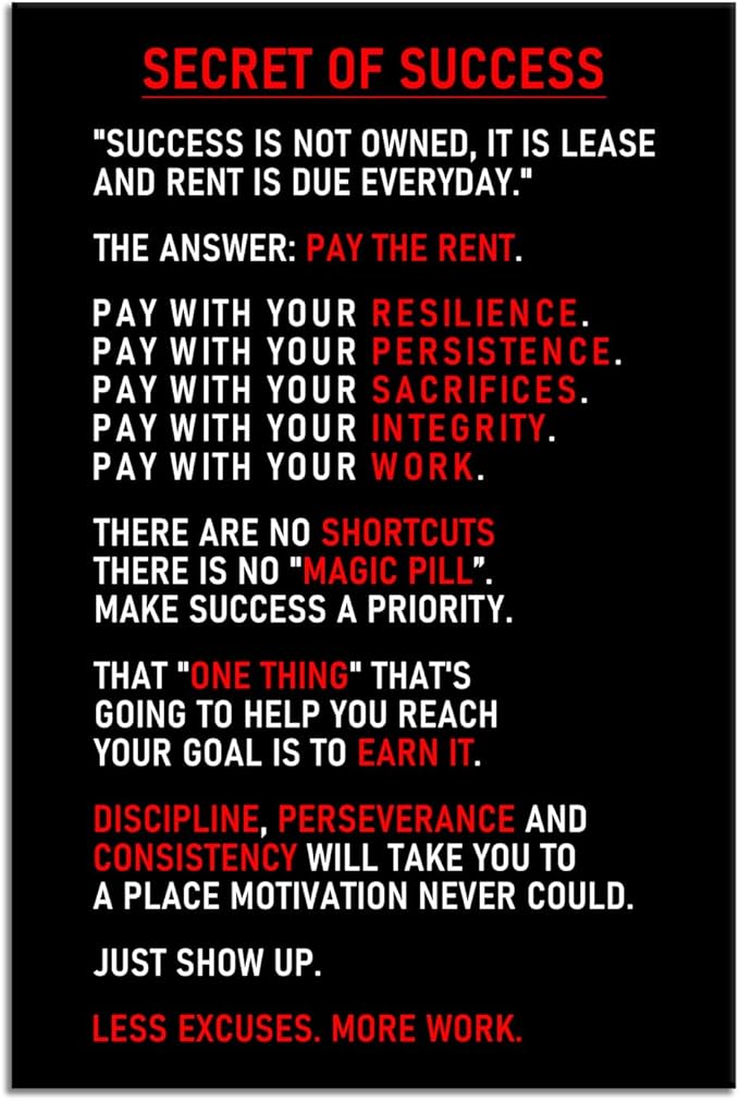 Inspirational Canvas Wall Art for Office Secret of Success Motivational Poster Inspiring Prints Artwork for Living Room Office Modern Home Decor Painting Pictures Stretched and Framed [24''Wx 36''H]