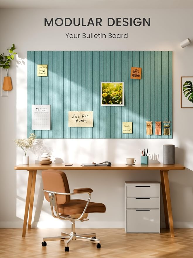 Bumusty Large Cork Board Alternative-36 x 24" Felt Bulletin Board Tiles, with 30 Pushpins, 40 Adhesive Tabs, 6-Pack Slat Wall Paneling, Cork Boards for Office Push Pin Board Felt Board-Aqua Blue