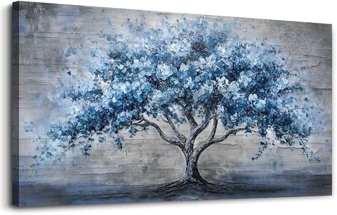 KELIYUAN Canvas Wall Art For Living Room Bedroom Wall Decor Office Dining room Abstract Art Blue Tree Painting Room Hallway Wall Home Decoration Prints Artwork Picture Ready To Hang 20x40 Inches