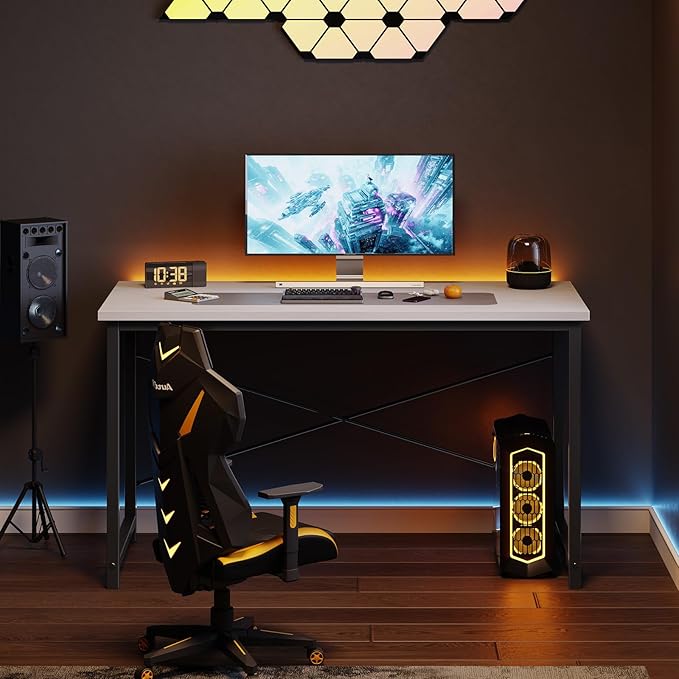 NEWBULIG 47.2” Computer Desk, White Office Writing Desks Compact Study Table Student Bedroom Home Work PC Workstations with Metal Frame Wood Tabletop Small Spaces