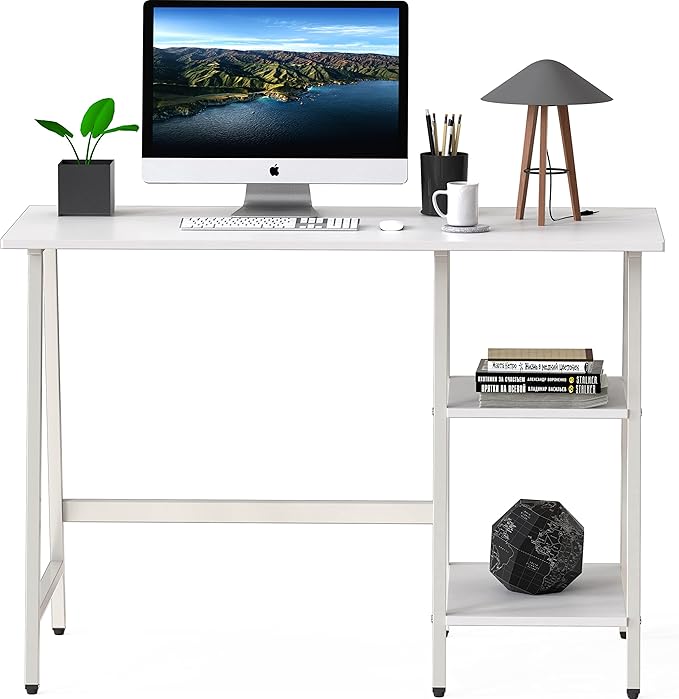 SHW 43-Inch Home Office Trestle Computer Desk with Open Storage Shelves, White