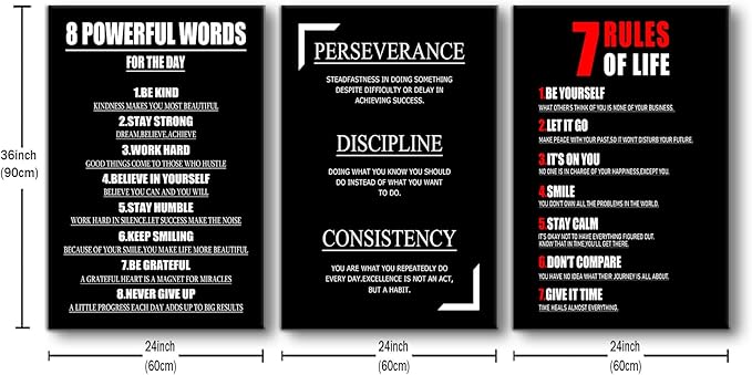 3 Pieces Inspirational Canvas Wall Art Motivational Entrepreneur Quotes Picture Painting Uplifting Words Framed Canvas Poster Print for Living Room Office Gym Wall Decor Ready to Hang [72''Wx36''H]