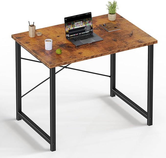 OLIXIS Small Computer Desk, 32 Inch Home Office Writing Desk for Small Spaces, Study Table with X-Shaped Reinforcement, Sturdy Bedroom Table with Scratch-Resistant Tabletop & Metal Frame, Rust