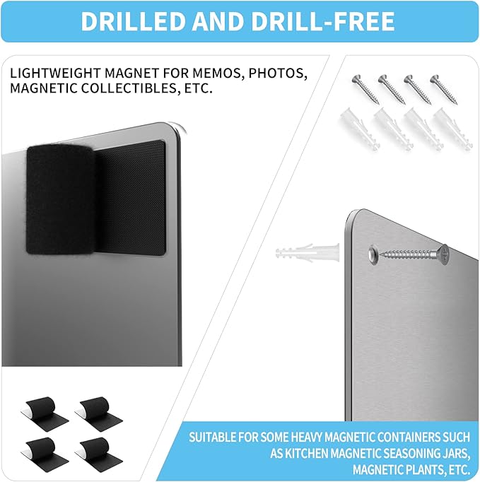 17.7" x 11.8" 2 Pack Stainless Steel Magnetic Board - Magnet Bulletin Board to Display Magnetic Letters Numbers Animal, Poetry, Spice Jars, Notes, Photos, Suitable for Wall, Refrigerator, Cubicle