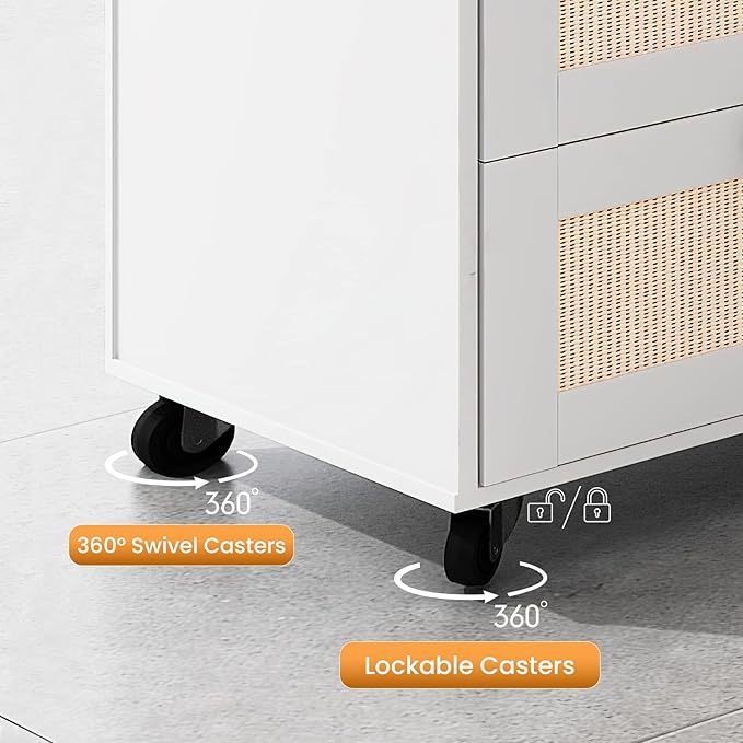 AWQM 2pcs Wood File Cabinet with Lock,3 Drawer Mobile Office Storage Cabinet with 2 Open Shelves,Printer Stand with Storage Lateral Filing Cabinet Printer Cabinet for Home Office,White