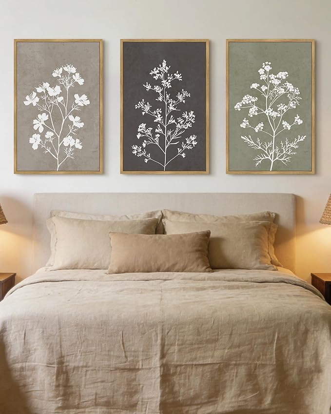 Drsoum Flower Framed Wall Art Vintage Floral Minimalist Wall Hanging Decor Farmhouse Colorful Botanical Prints Artwork for Bedroom Living Room Hallway 24x36in Natural Framed