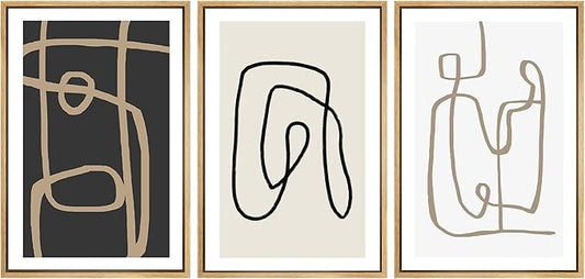 SIGNWIN Framed Canvas Print Wall Art Set Pastel Geometric Line Polygons Abstract Shapes Illustrations Modern Art Decorative Boho Relax/Zen Nordic for Living Room, Bedroom, Office - 24"x36"x3 Natural