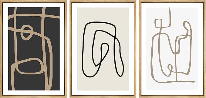 SIGNWIN Framed Canvas Print Wall Art Set Pastel Geometric Line Polygons Abstract Shapes Illustrations Modern Art Decorative Boho Relax/Zen Nordic for Living Room, Bedroom, Office - 16"x24"x3 Natural