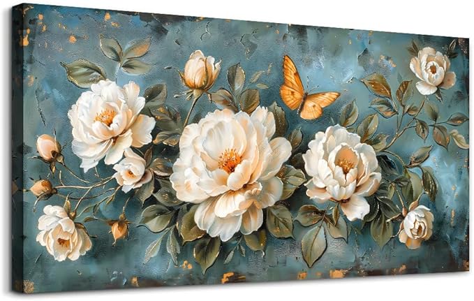 hyidecorart Wall Decor For Living Room Canvas Wall Art Bedroom Office Decorations Modern Family Wall Paintings White Flowers Pictures Artwork Posters Ready To Hang Large Framed Aesthetic Home Decor