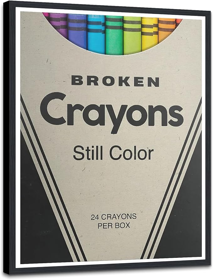 Broken Crayons Still Color Framed Canvas Print Wall Art, Resilience Motivational Quote, Corporate Office Decor for Entrepreneurs, Modern Abstract Wall Pictures Ready to Hang, 12.5x16.5 Inches