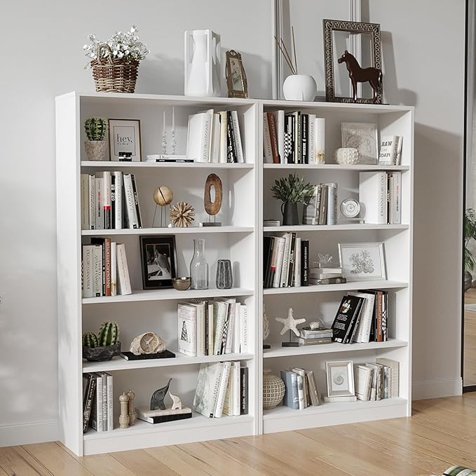Bookcase Adjustable Storage Shelves,48-Inch Bookshelf,4-Tier Modern Wood Bookcase for Bedroom, Office, Living Room & Library(White)