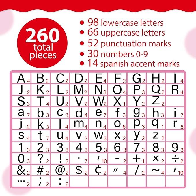 Qyeahkj 260 PCS Valentine's Day Pink Bulletin Board Letters Punctuation Cutout Valentines Alphabet Chalkboard Decoration Classroom Letters Poster Wall Bulletin Board Display Home School Decor Supplies