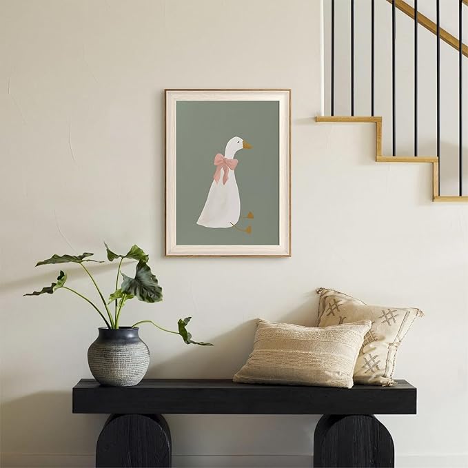 ASTRDECOR Silly Goose Wall Art, Cute Goose Print with Coquette Pink Bow, Farm Animal Canvas Poster for Bedroom, Nursery, Apartment, Aesthetic Animal Decor, Funny Goose Artwork, 12x16 Inch Print