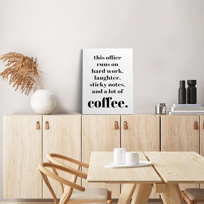 XWELLDAN Teamwork Quote Wall Art Canvas Prints, Coffee Humor Workplace Decor for Home Office HR Office, 11 x 14 Inch, Framed