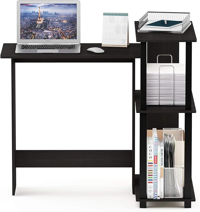 Furinno Abbott Corner Computer Desk with Bookshelf, Espresso/Black