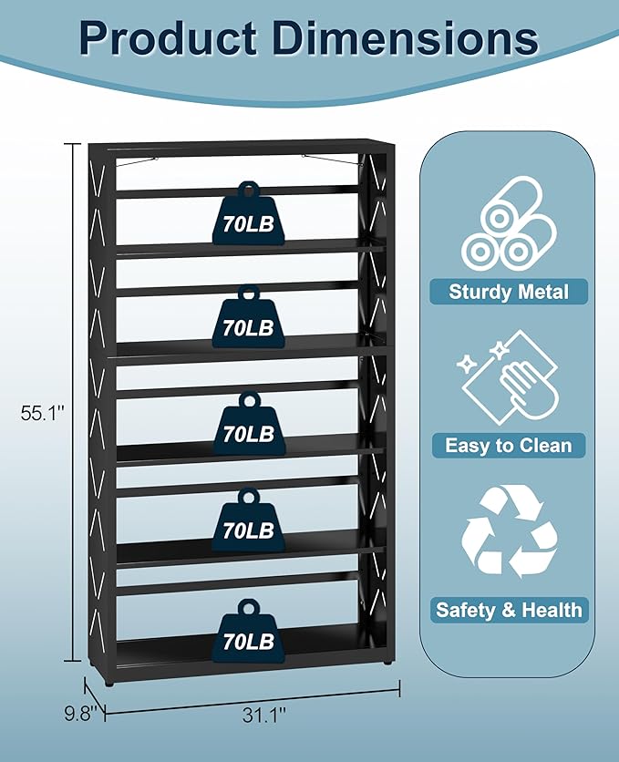 5-Cube Tall Bookshelf, Adjustable Metal Bookcase with Anti-Tip Kit & Leveling Feet, Heavy-Duty Home Storage Organizer, Modern Display Shelves for Books, Toys, CD