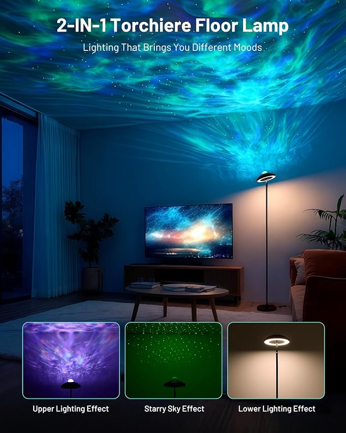 LED Floor Lamp with RGB Star Projector & Remote, Stepless 3000-6000K Color Changing Standing Lamp, Dimmable Black Corner Lamp, 15W Modern 69" Tall Light for Bedroom, Kids Room, Living Room