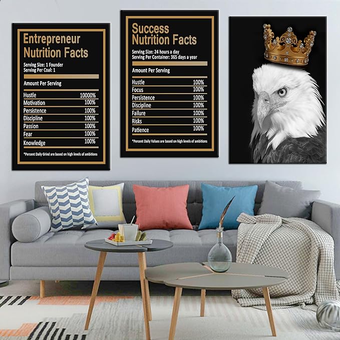 Eagle Motivational Canvas Wall Art Home Decor for Office Inspirational Entrepreneur Quote Poster Print Modern Positive Picture Painting for Living Room Gym Artwork Stretched and Framed [72''Wx 36''H]