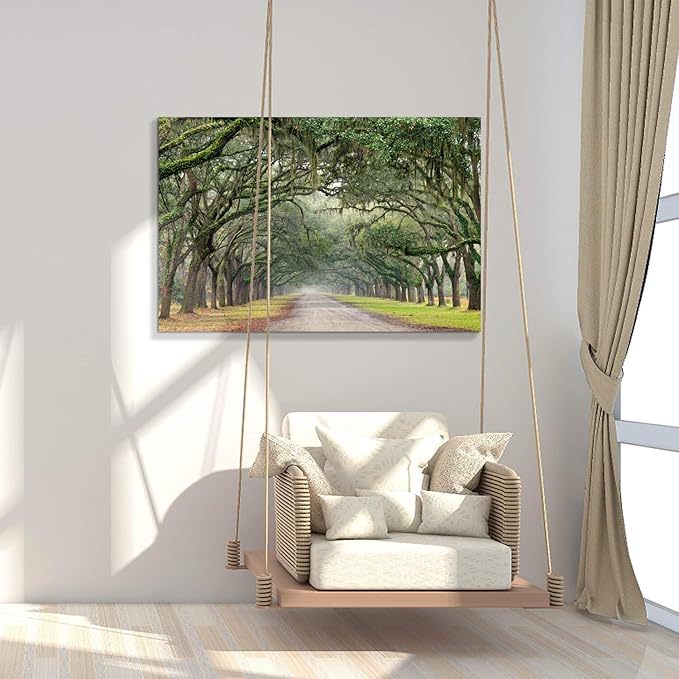 Hardy Gallery Green Oak Trees Art Painting: Landscape Artwork Forest Picture Print on Canvas Wall Art for Living Rooms (36"x24")