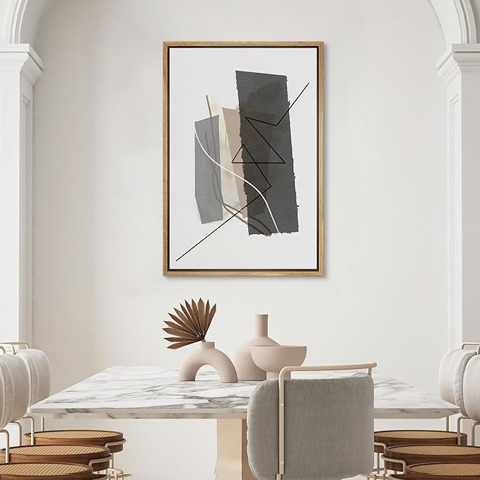 SIGNWIN Framed Canvas Print Wall Art Geometric Abstract in Neutral Tones Illustrations Modern Art Minimal Multicolor for Living Room, Bedroom, Office - 24"x36" Natural