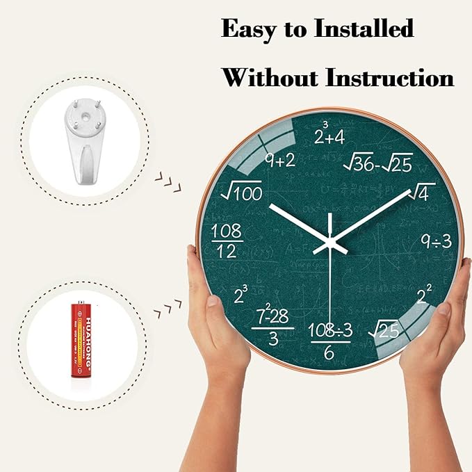 12 Inch Math Wall Clock Silent Non Ticking Movement Quality Quartz Wall Clock for Office Classroom/School/Home/Kitchen/Living Room Wall Decorations (Blue)