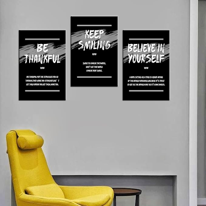 DINGFUN Motivational Poster Wall Art Inspirational Keep Smiling Quotes Positive Printed on Canvas Believe Yourself Sign Artwork for Home Teens Room Office Wall Decoration Ready to Hang [48''Hx24''W]