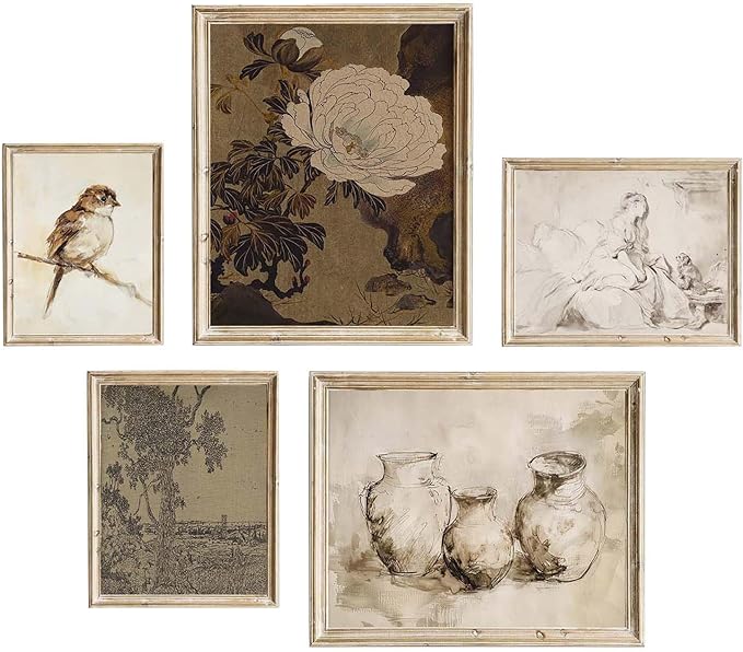 Vintage Rustic Wall Decor: Aesthetic Farmhouse Botanical Painting, Eclectic French Country Wall Collage Kit for Living Room, Dorm Gallery Home Decor, Unframed