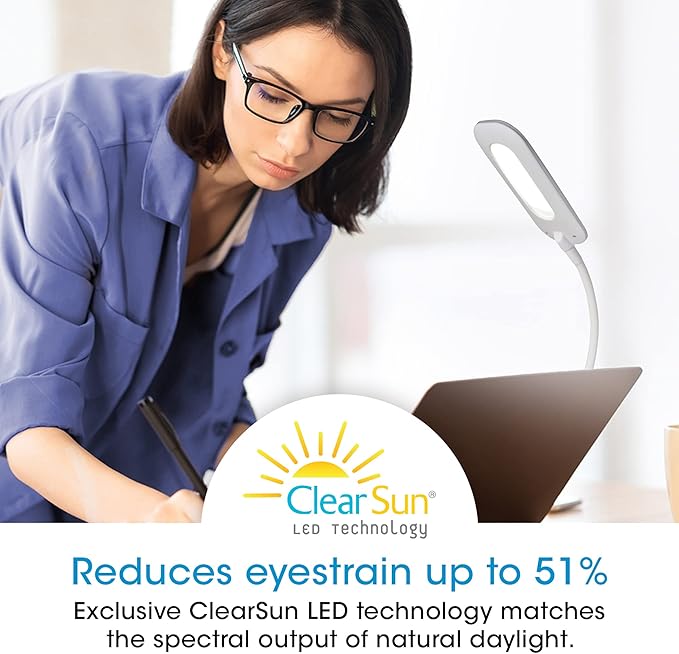OttLite Flexible Soft Touch LED Clip Lamp with ClearSun LED Technology - Sturdy Clip Light is Dimmable & Flexible - Travel-Friendly & Portable Reading Lamp for Home, Desks, Tables, & Bookshelves