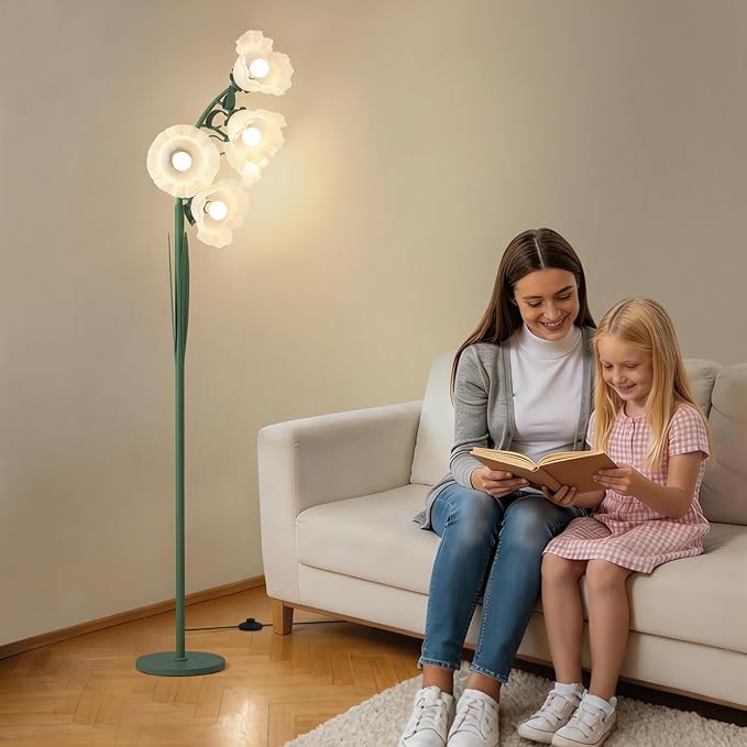 5 Light Flower Floor Lamp for Living Room,3CCT LED Arc Floor Lamp with Foot Switch,Floral Standing Lamp for Bedroom with Acrylic Shades,Tall Lamp for Girls & Women Bedroom Decor(Bulbs Included)