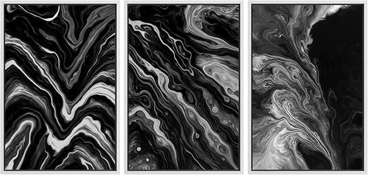SIGNFORD Framed Wall Art Print Set Monochrome Swirl Abstract Contemporary Black and White Digital Art Modern Art Contemporary for Living Room, Bedroom, Office - 16"x24"x3 WHITE