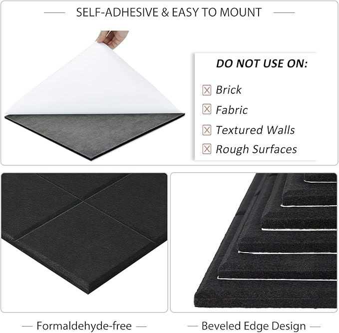 BXI Felt Bulletin Board - 12 X 12 X 3/8 Inches 6 Pcs Self-Adhesive Poster Cork Board with 30 Push Pins, Thick Pin Tiles Display Vision Board, Photo Picture Panels for Home Office Classroom Walls
