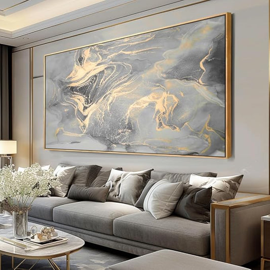 Wall Art Abstract Canvas Painting Gray Wall Decor Fluid Ink Modern Artwork for Living Room Bedroom Dining Room Home Office Decor 24"x48" with Framed
