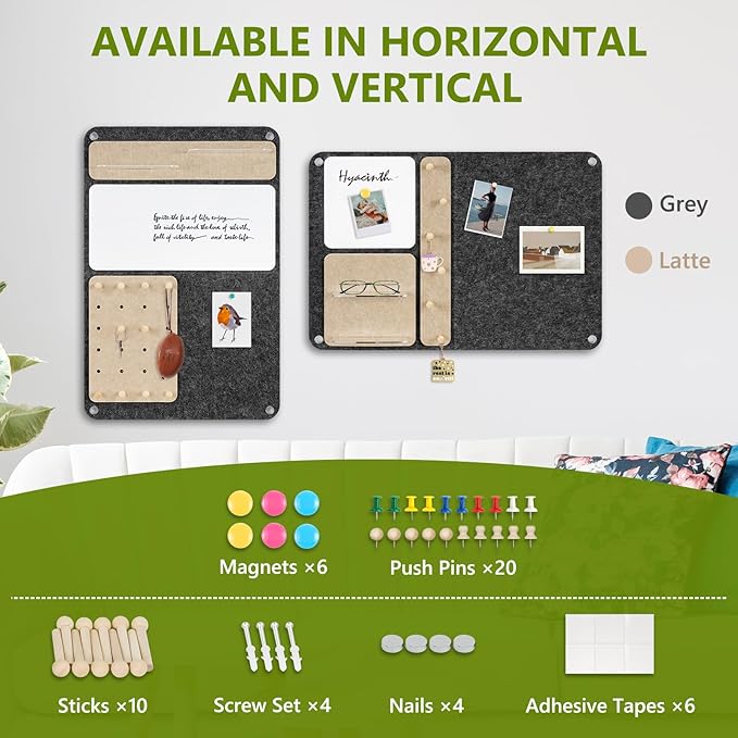 DOLLAR BOSS 3-in-1 Foldable Bulletin Board 16"x24" Vertical- Magnetic Whiteboard with Cork & Acrylic Shelves, Sound-Absorbing Felt for Home/Office/Dorm Includes Pins/Magnets (Grey)