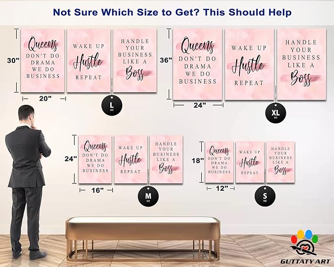Office Wall Art-3 Panel Motivational Art, Inspirational Quotes Canvas for Home Office Wall Decor, Positive Quote Art, Entrepreneur Words Poster Frame 12'x24'x3Pcs