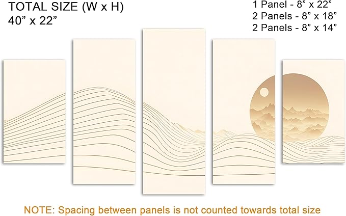 40 x 22 TOTAL - Landsape of lines Wall Art Canvas Geometric Print modern minimalis - 5 Panel Diamond Split