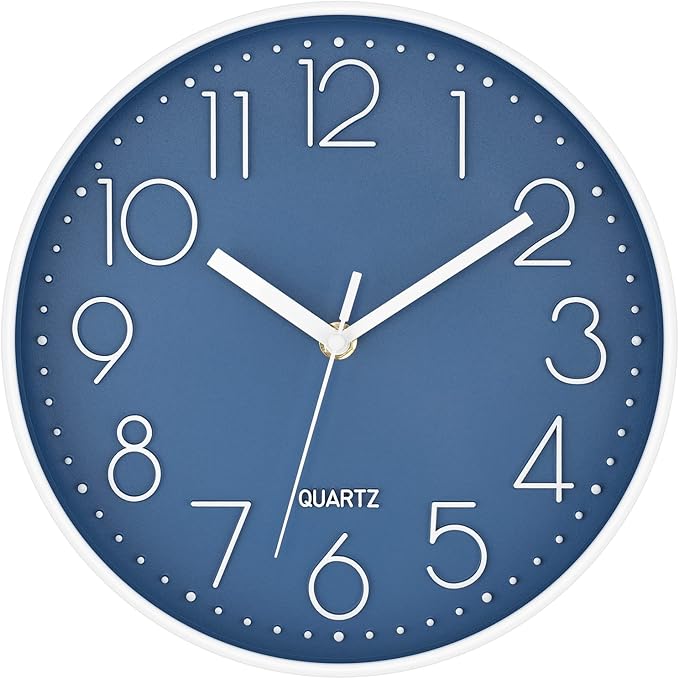Foxtop 10 Inch Wall Clock Silent Non-Ticking Battery Operated Quartz Round Modern Simple Wall Clock Decorative for Bedroom Kitchen Home Office School (Cerulean)